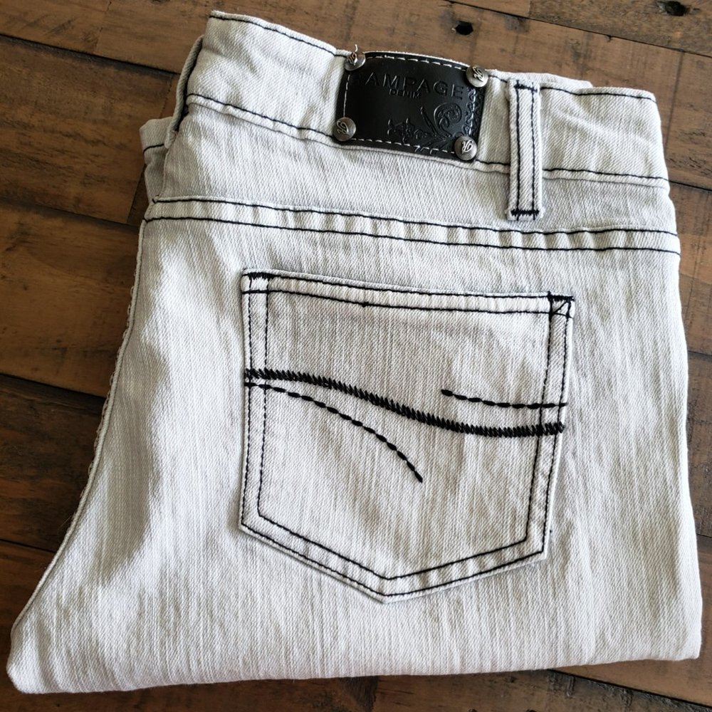 Women's/Juniors Cream & Tan Jeans - size 9